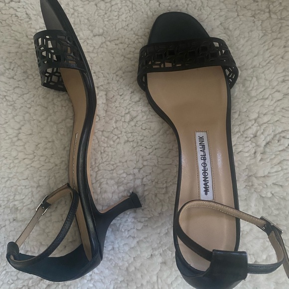 Manolo Blahnik Shoes - Manolo Blahnik Black Strappy Open-Toe Kitten Heel Sandals